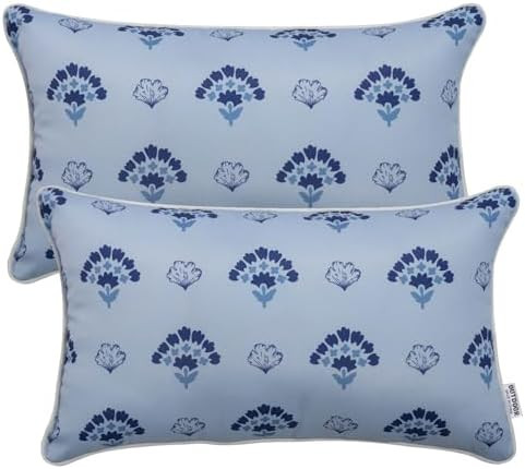 Pack of 2 Patio Lumbar Pillows, 12"x20" Fade Resistant Outdoor Waterproof Lumbar Pillow with Inne... | Amazon (US)