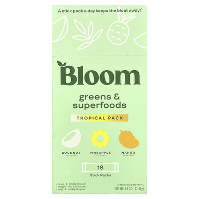 Bloom, Greens & Superfoods, Tropical Pack, 18 Stick Packs, 3.6 oz (102.36 g) | iHerb