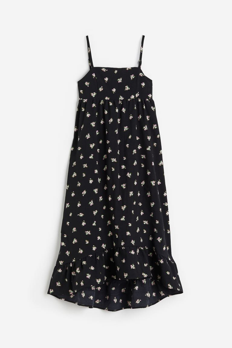 Tie-detail Crêped Dress - Square Neckline - Sleeveless - Black/floral - Ladies | H&M US | H&M (US + CA)
