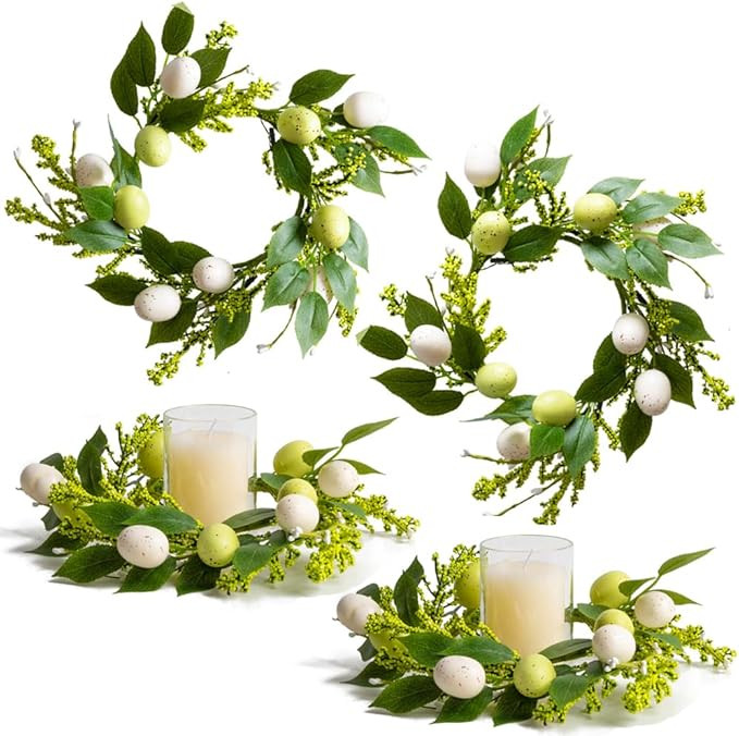 10" Easter Candle Wreath, Mini Pillar Candle Holder Wreath with Eggs, Berries and Leaves, 4 Pack ... | Amazon (US)