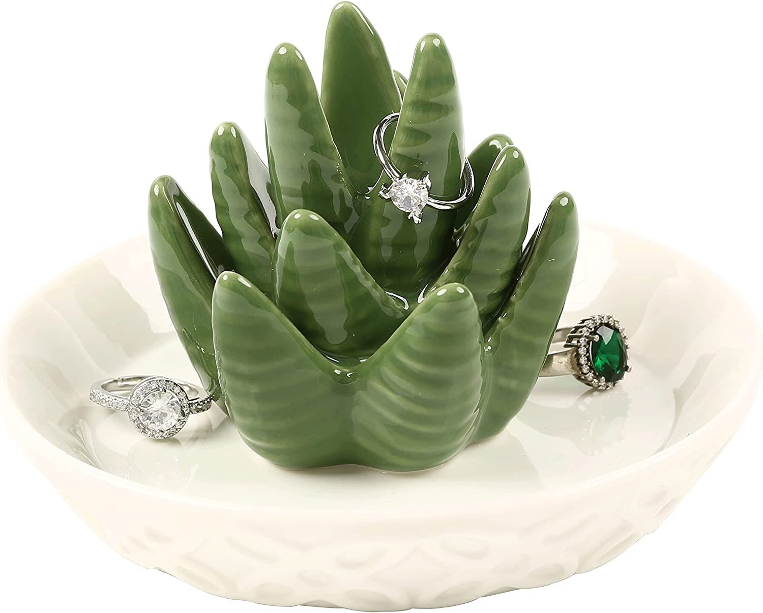 HOME SMILE Ceramic Aloe Ring Holder,Cactus Ring Dish for Jewelry,Birthday Gifts for Women | Amazon (US)
