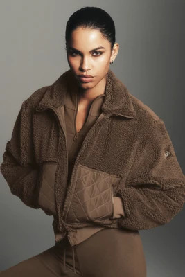 ALO | Sherpa Edge Bomber Jacket in Java Brown, Size: Large | Alo Yoga