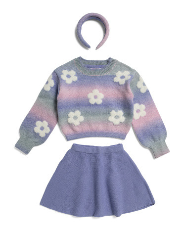 2pc Floral Sweater And Skirt Set With Headband | TJ Maxx