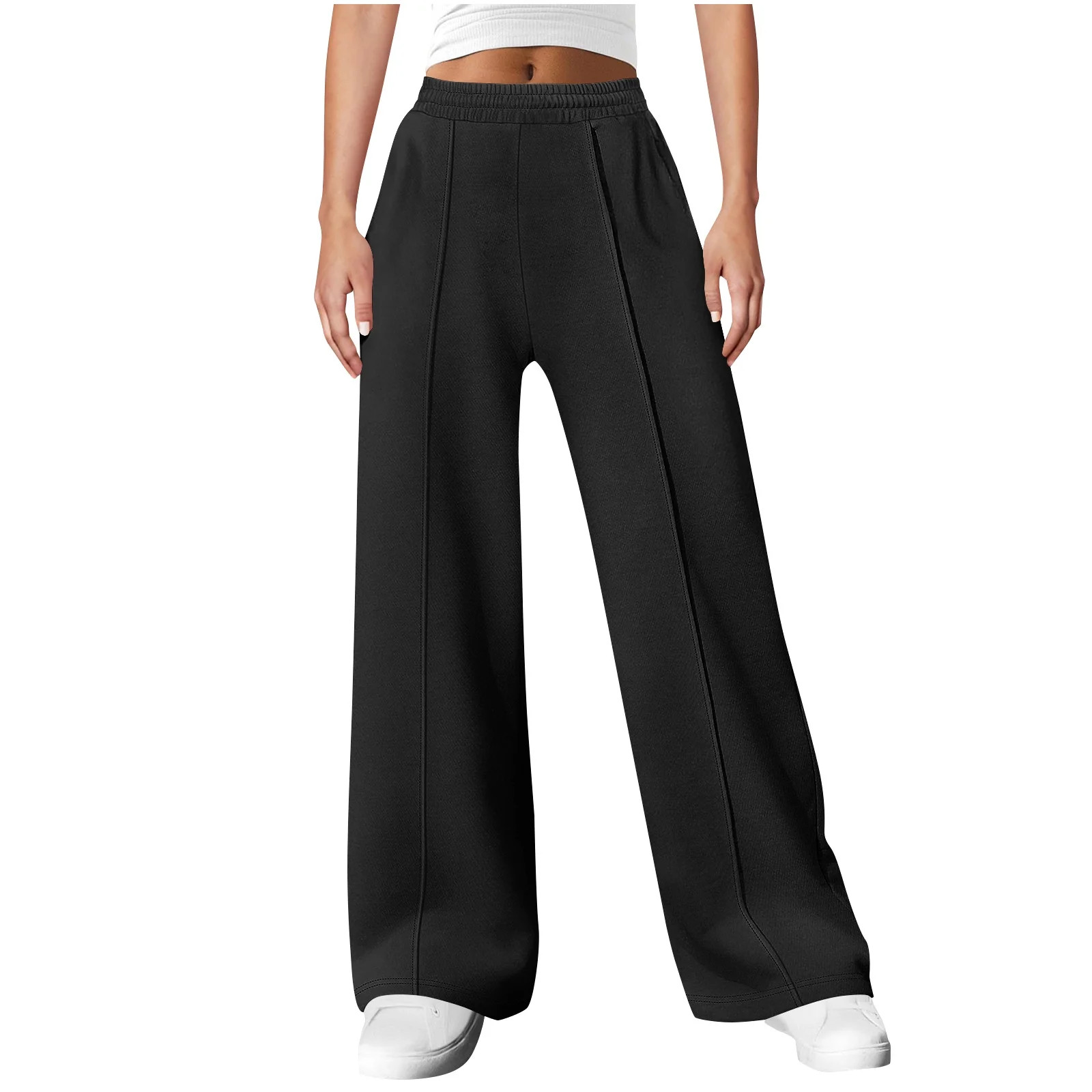 successthop Seamed Sweatpants Women Baggy Wide Leg Streetwear with Pockets Pant Solid Lightweight... | Walmart (US)