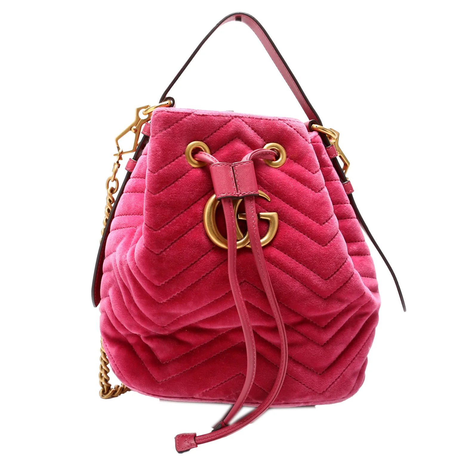 525081 GG Marmont Velvet Bucket Bag Pink | Keeks Designer Handbags
