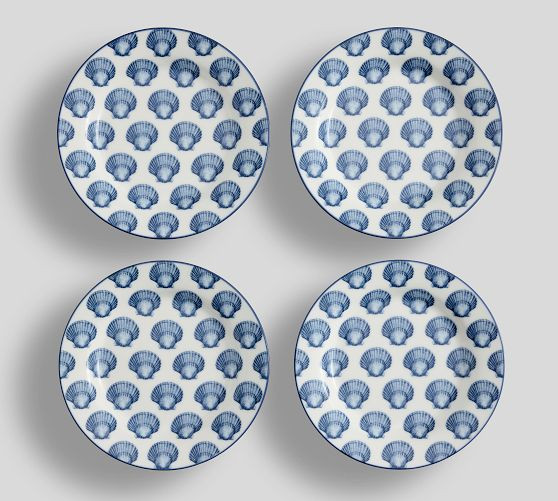 Kravet Shell Print Porcelain Appetizer Plates - Set of 4 | Pottery Barn (US)