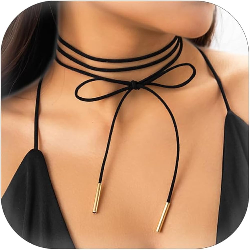 Bethynas Gothic Bow-knot Velvet Choker Necklace Sexy Long Wrap Rope Collar Tie Neck Chain with Si... | Amazon (US)