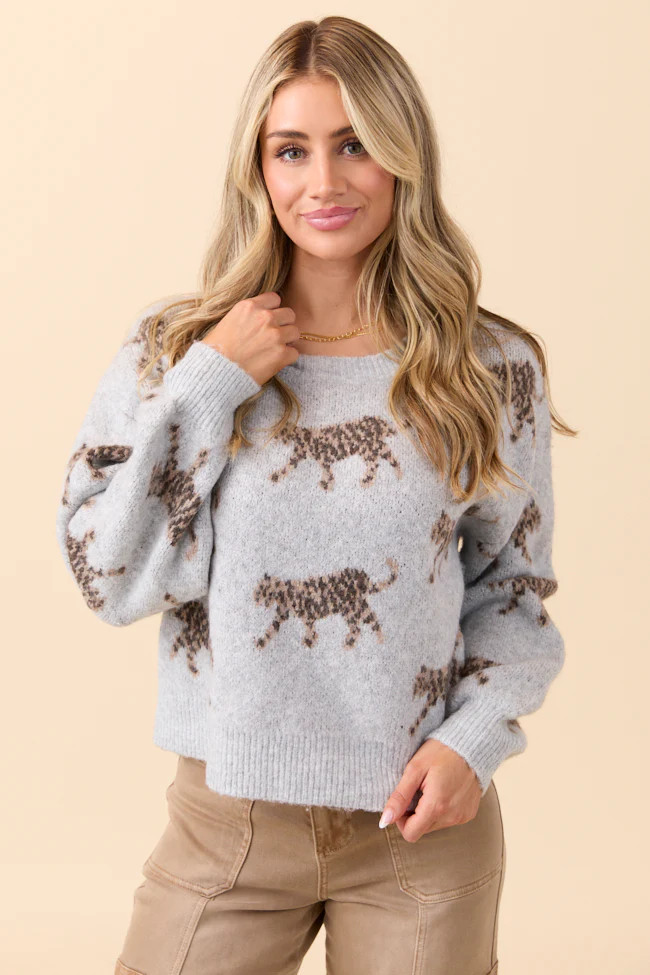 Reign Grey Cheetahs Pullover Sweater | Pink Lily