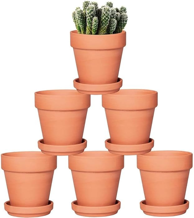 vensovo Terra Cotta Pots with Saucer - 6 Pack 5 Inch Clay Pot Ceramic Pottery Planter Cactus Flow... | Amazon (US)