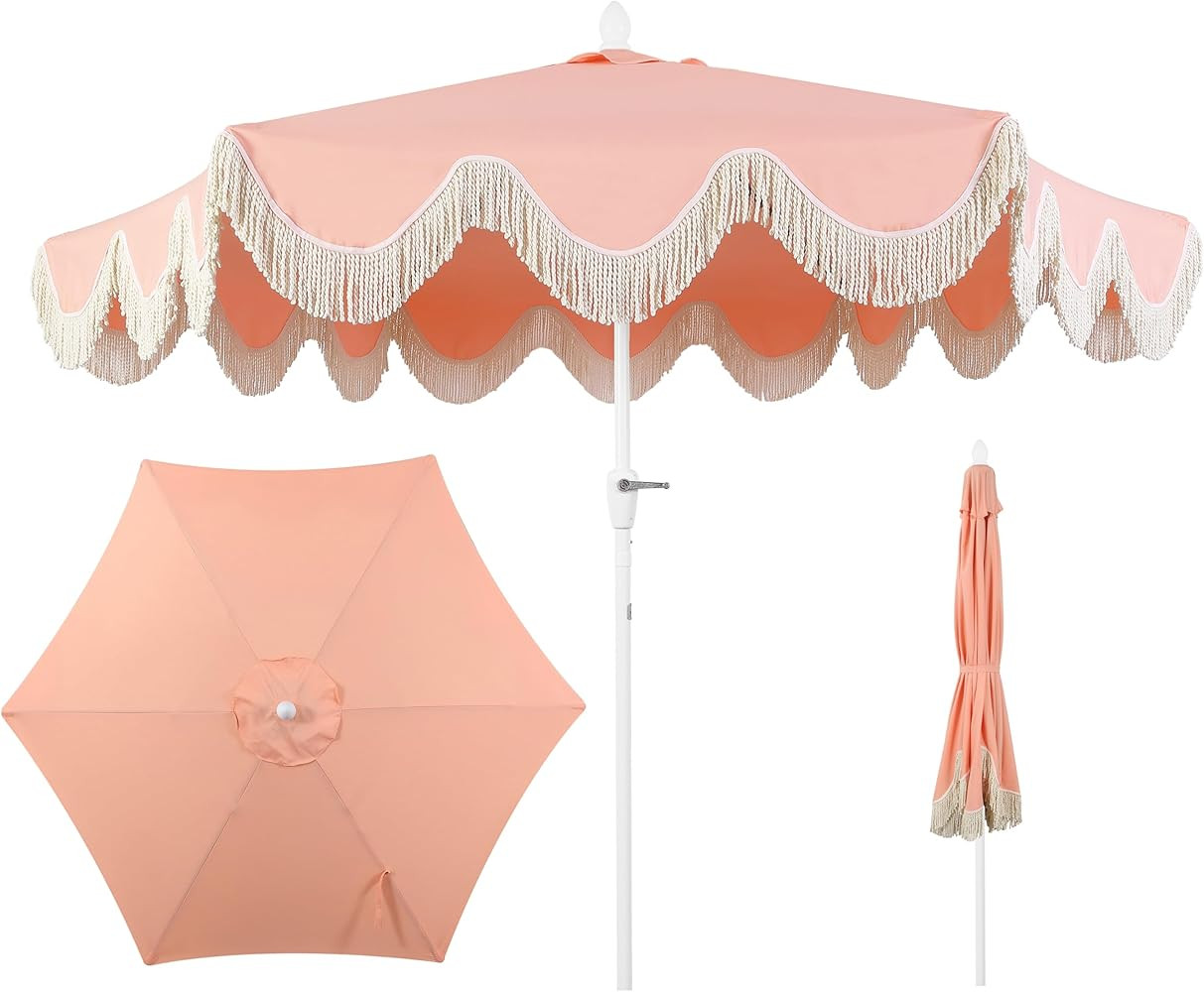 JONATHAN Y UMB1001 Collins 9 ft. Classic Cottage Tassel Market Patio Umbrella with Auto-Tilt, Cra... | Amazon (US)
