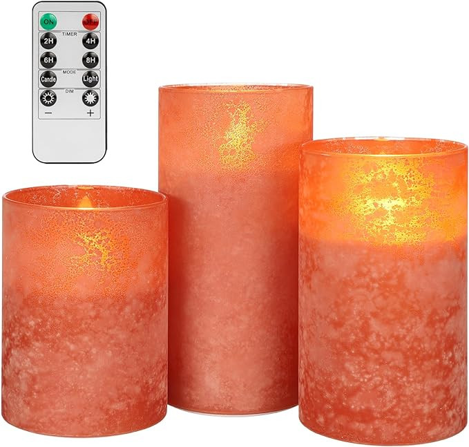 ANGELLOONG Orange Flameless Candles with Remote, Real Wax Battery Operated LED Pillar Candles for... | Amazon (US)