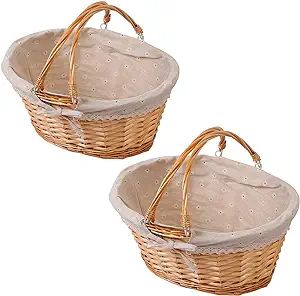 2 Packs Wicker Woven Basket, 13" x 9" x 4.8" Multipurpose Natural Willow Basket with Handle Premi... | Amazon (US)