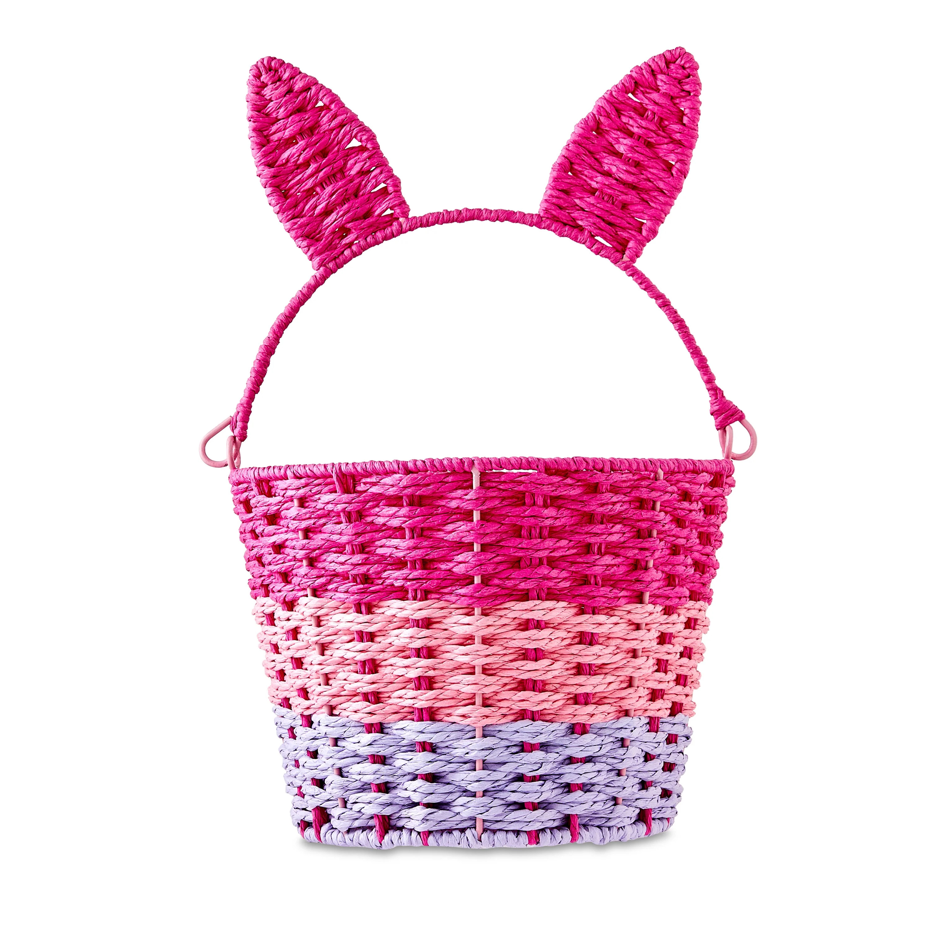 Easter Pink Paper Bunny Ear Basket, 9 in x 14.5 in, by Way To Celebrate | Walmart (US)