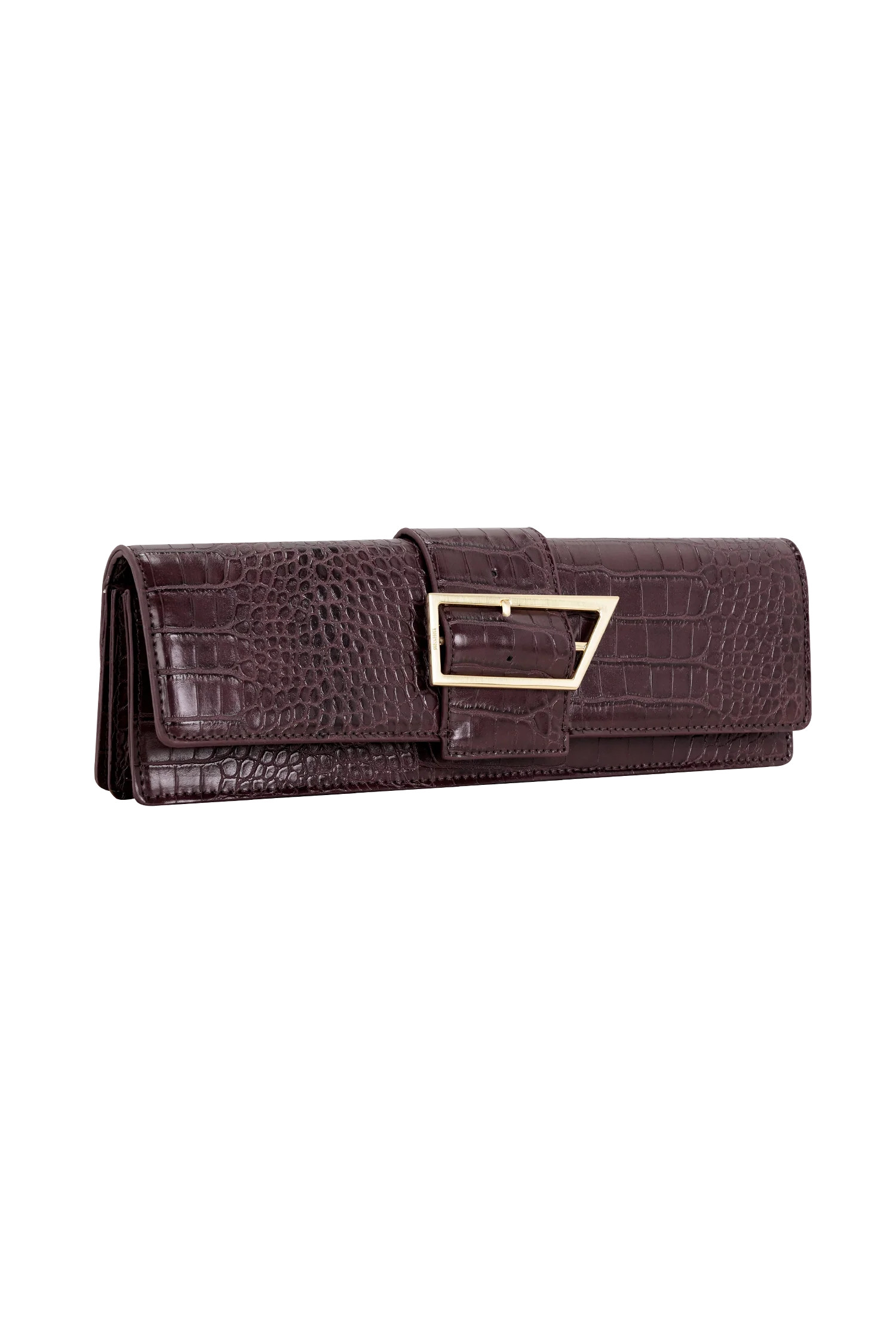 Faux Leather Crocodile Clutch - Burgundy | MESHKI US