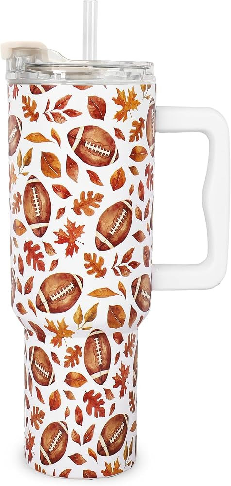 JarThenaAMCS Fall Football Tumbler with Lid Straw 40 Oz Autumn Leaves Football Stainless Steel Cu... | Amazon (US)