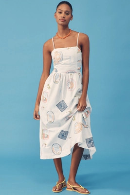 Damson Madder Peaches Embroidered Apron Midi Dress | Anthropologie (US)