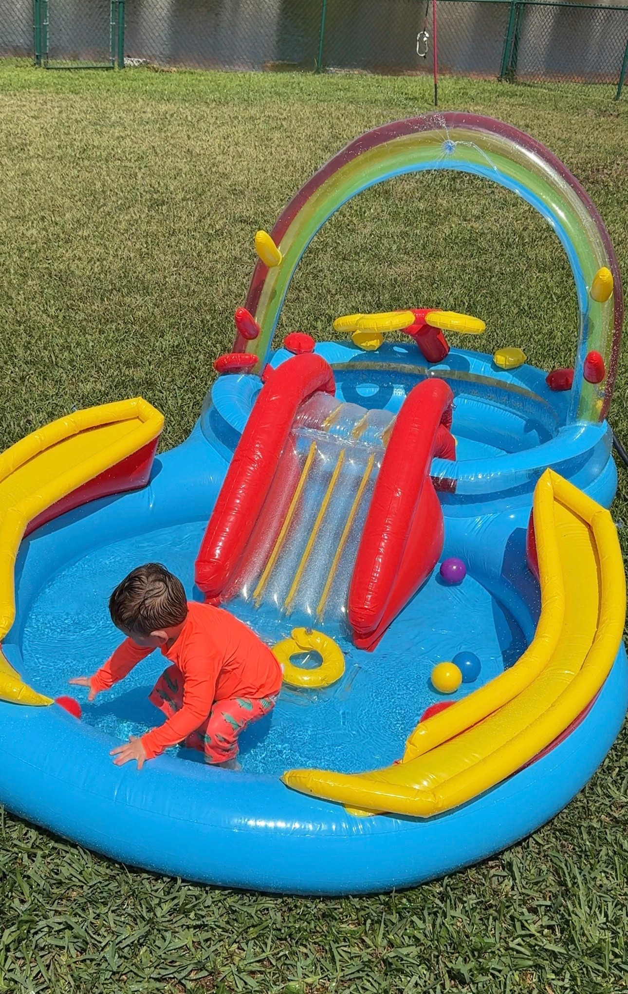 Kids and toddler summer activity water play inflatable pool with slide and little spray hose!! Great price and so fun!! 

#LTKHome #LTKKids #LTKBaby