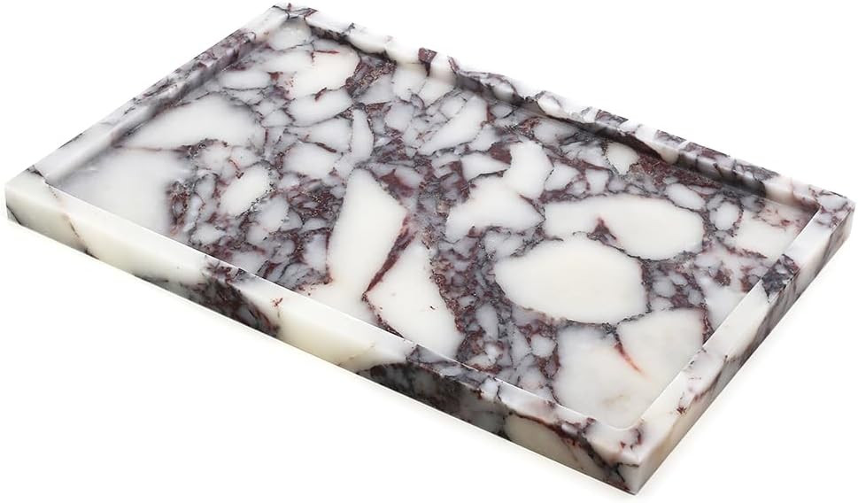 Real Luxurious Natural Marble Vanity Tray Genuine Marble Storage Tray for Home Decor Stone Tray for Bathroom/Kitchen/Vanity/Dresser,Plate Holder for Tissues, Candles, Towel | Amazon (US)