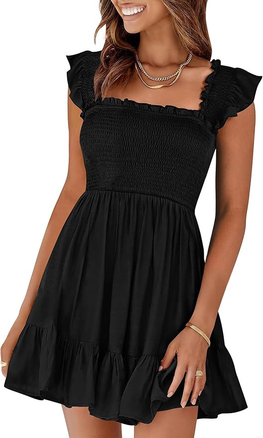 Prinbara Womens Summer Casual Square Neck Smocked Short Sundress 2025 Spring Beach Vacation Flowy... | Amazon (US)