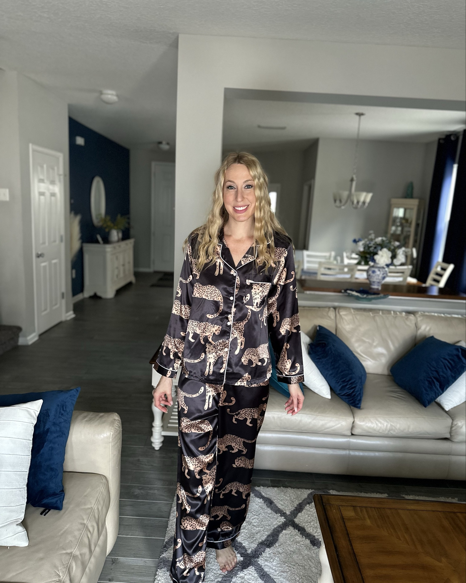 Satiny button up leopard pajamas 
💓these are so luxe and comfortable 
💓it has stretch in the waist but the rest does not 
💓 wearing size small, fits true to size and I am 5’10”
💓 SHEIN fashion, SHEIN under $50 find 


#LTKTall