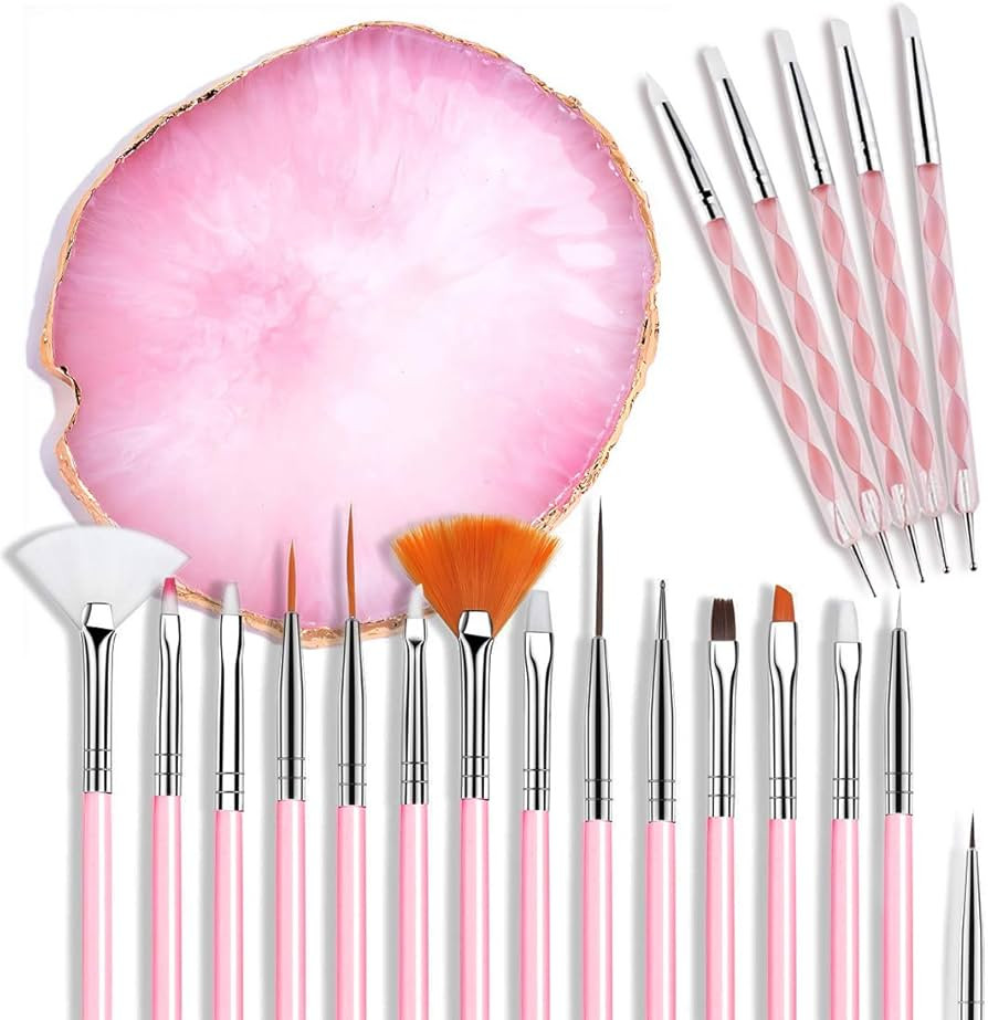 21 Pcs Nail Art Brushes Nail Art Tool Set Resin Palette Nail Art Painting Mixed Color 2 Way Acryl... | Amazon (US)