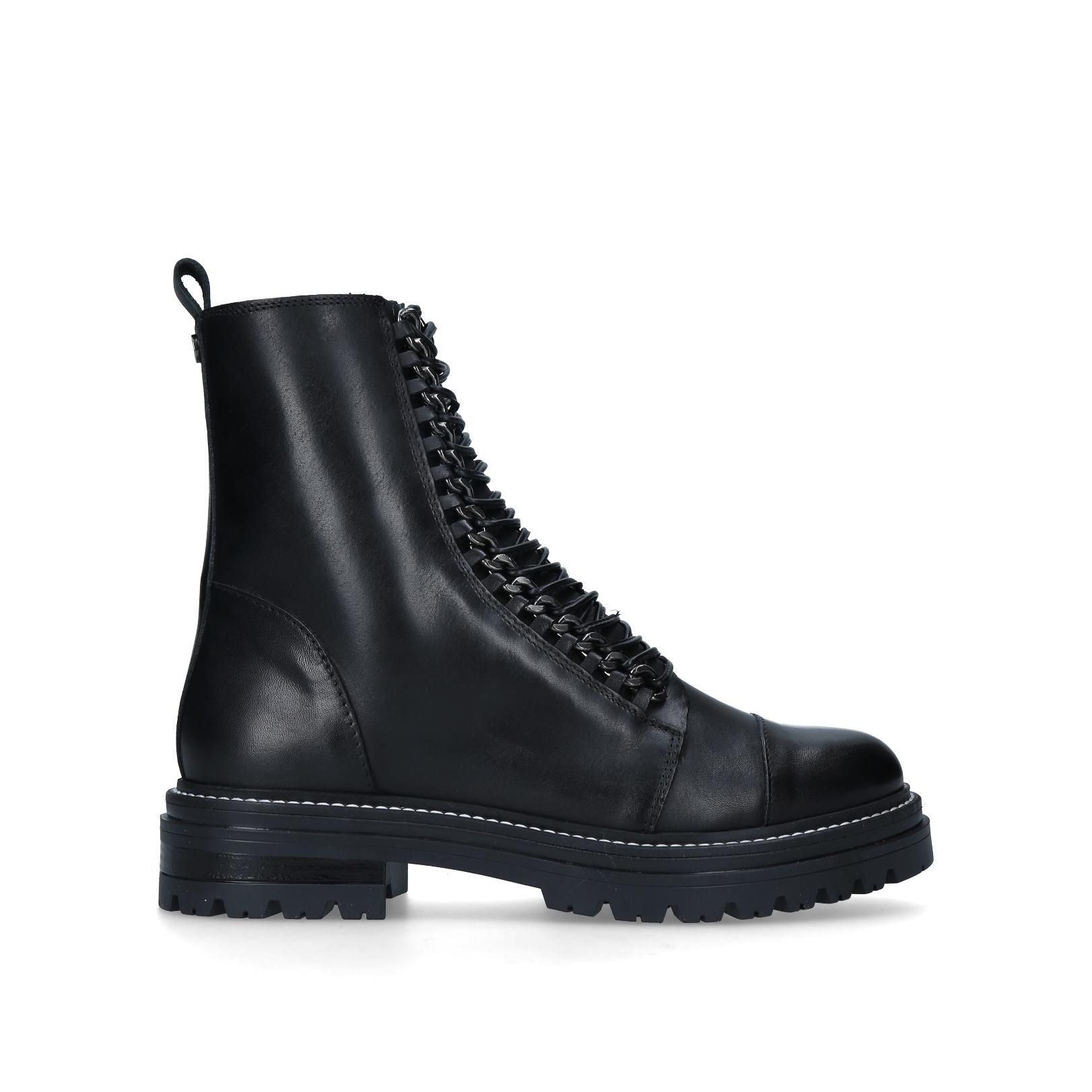 SULTRY CHAIN Black Leather Combat Boots by CARVELA | Kurt Geiger (Global)