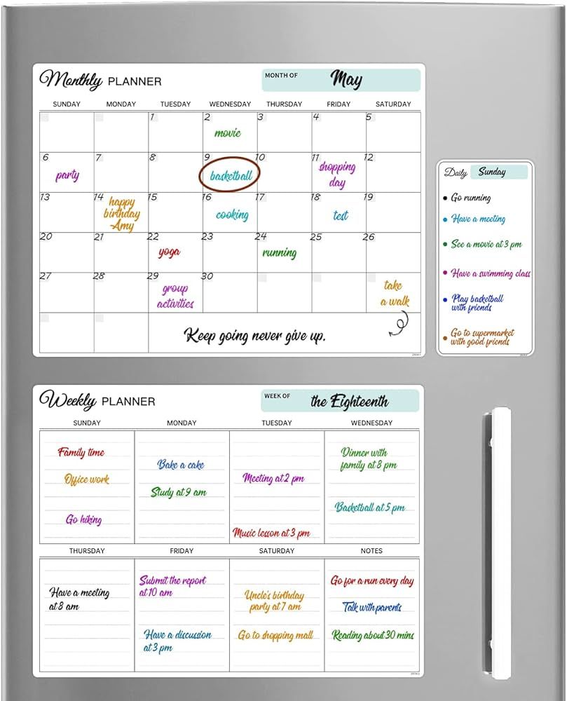 Magnetic Calendar for Fridge - Dry Erase Calendar Set: Monthly & Weekly Fridge Calendar (14.3" x ... | Amazon (US)