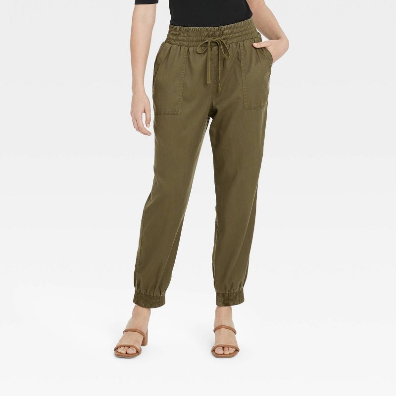Women&#39;s High-Rise Woven Ankle Jogger Pants - A New Day&#8482; Olive Green S | Target