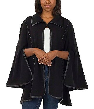Patricia Nash Vgan Leather Trim Embroidered Cape - Black | Dillard's