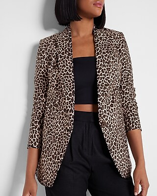 Leopard Print Linen-blend Boyfriend Blazer | Express