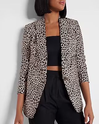 Leopard Print Linen-Blend Boyfriend Blazer | Express