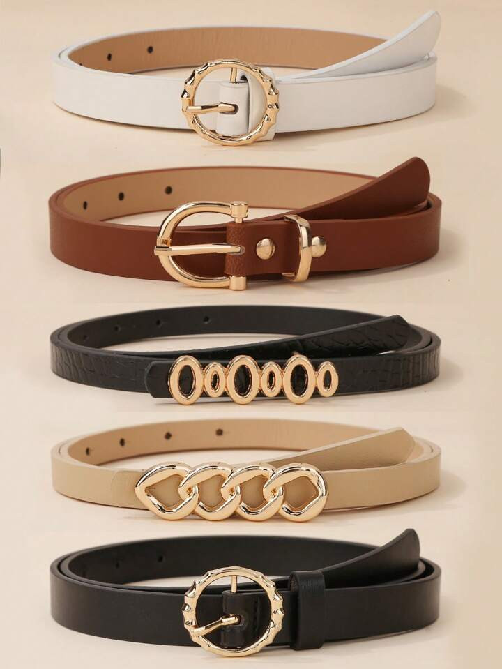 5pcs/set Women's Jeans/dresses Decorative Chain Belt With Circular Buckle, Black & White Color, S... | SHEIN