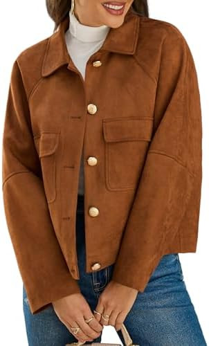 Cicy Bell Womens Faux Suede Leather Jackets Oversized Cropped Casual Lapel Collar Button Down Fal... | Amazon (US)