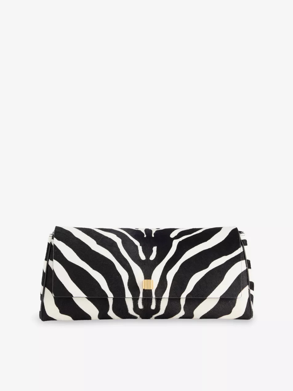 Audrey Zebra-Print Pony Hair Leather Clutch Bag | Selfridges