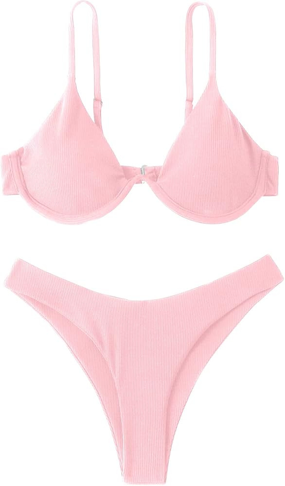 Verdusa Women's 2 Piece Triangle Bikini High Cut Bathing Suit Swimsuit | Amazon (US)