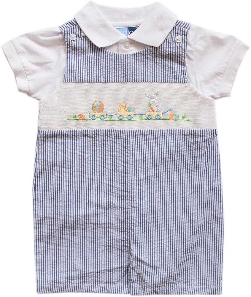 Good Lad Newborn/Infant Boys Two Piece Smocked Shortall Set with Bunny Theme | Amazon (US)
