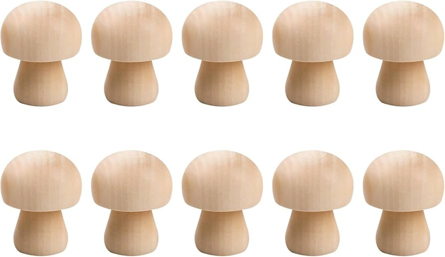 10 Pieces Unfinished Wooden Mushroom Ornaments Paintable Wooden Mushroom Figurines Unfinished Woo... | Amazon (US)
