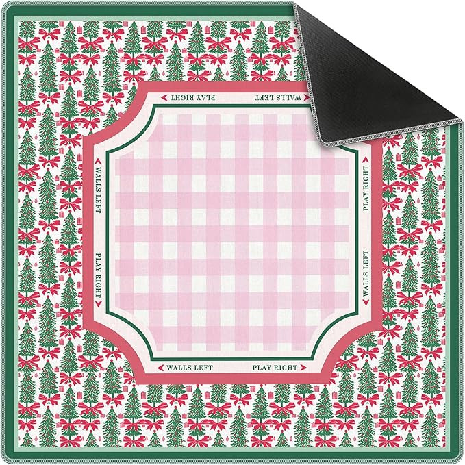 Red Bow Christmas Tree Mahjong Mat 31.5" x 31.5", Pink Plaid Christmas Non-Slip Noise Reduction M... | Amazon (US)