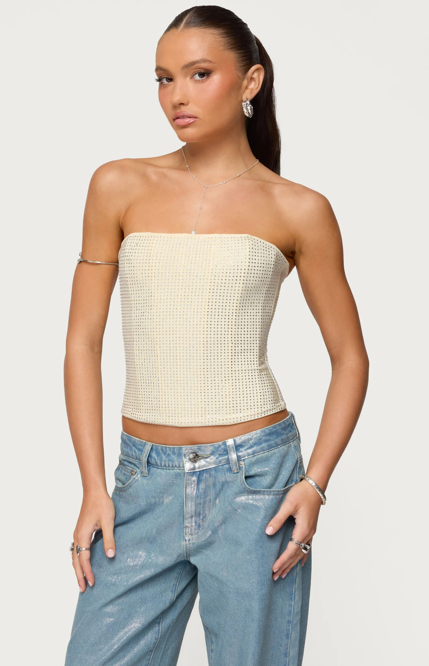 Edikted Women's Vezza Strapless Rhinestone Corset in Cream - Size XS | PacSun