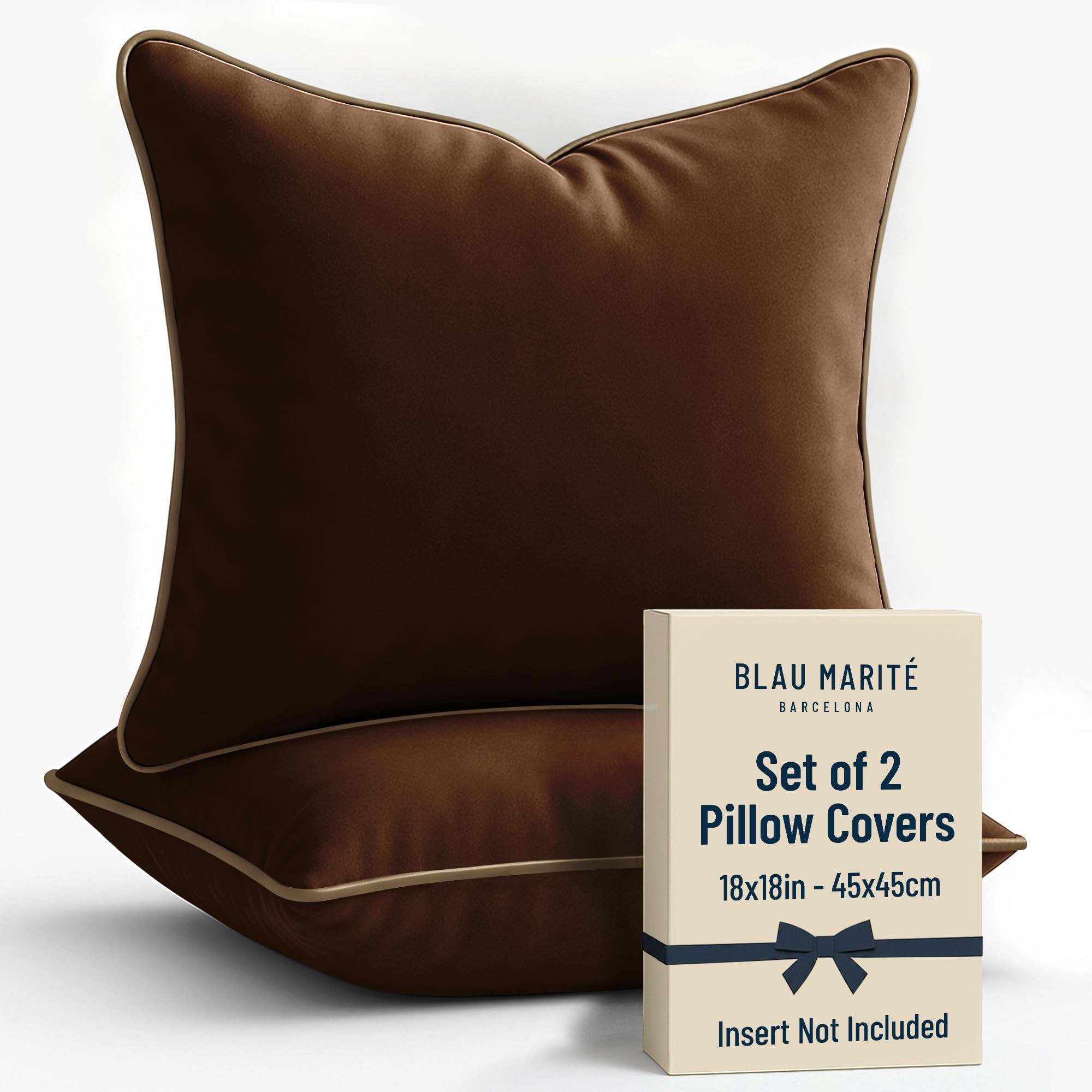 2 Pack Velvet Decorative Throw Pillow Covers, 18"x18", Brown and Camel, Solid, Modern, Contrast P... | Amazon (US)