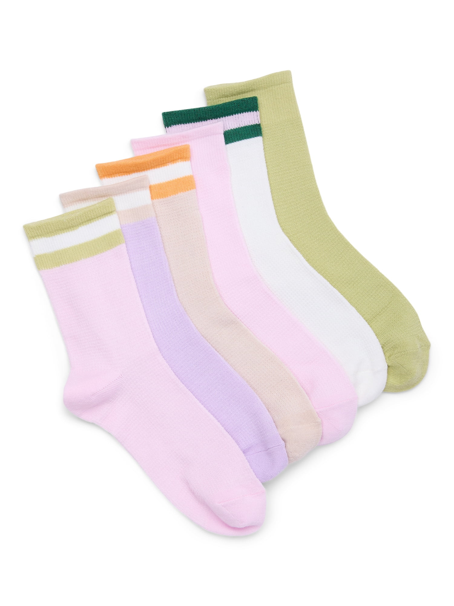 No Boundaries Fashion Waffle Mid-Crew Socks, 6-Pack, Women's | Walmart (US)