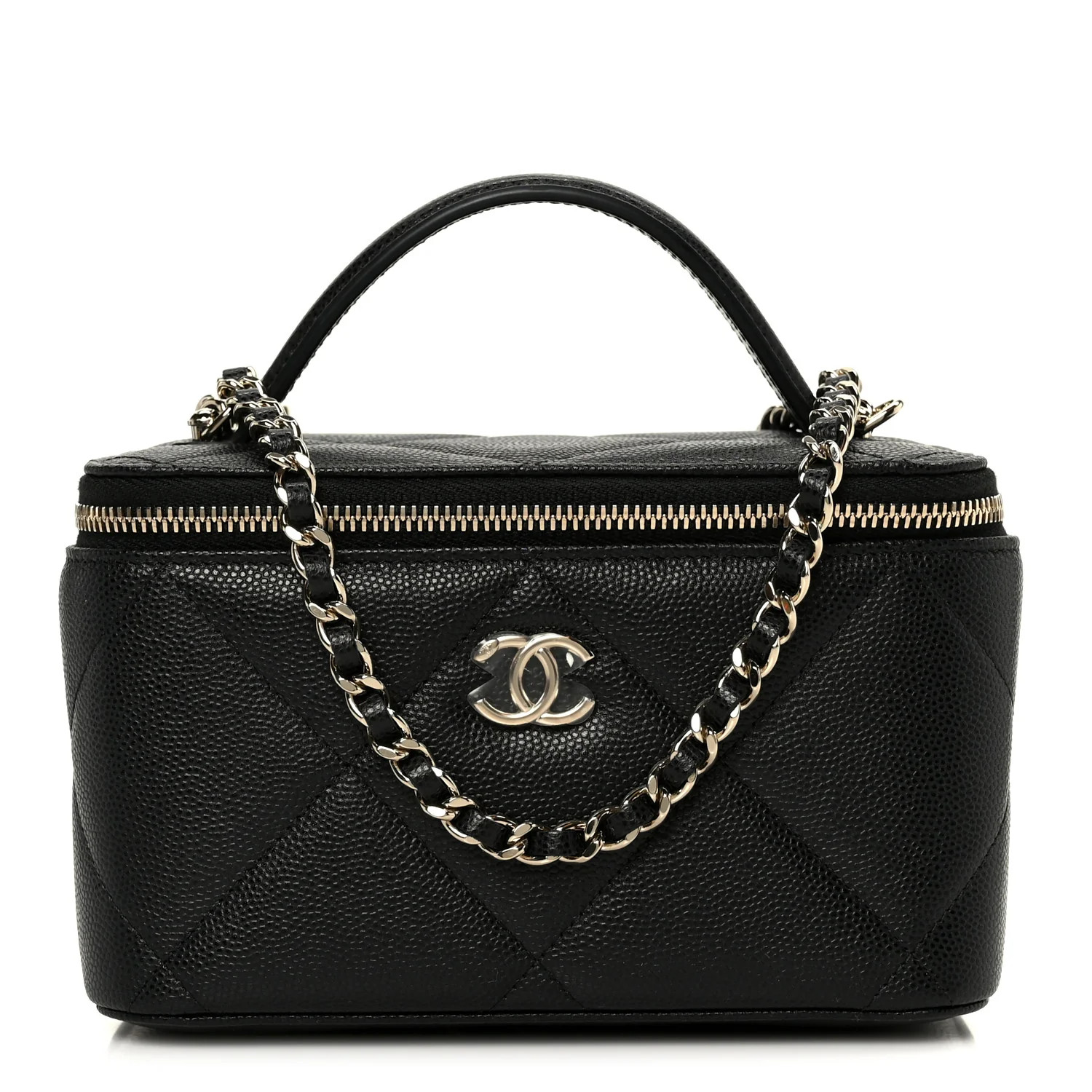 Chanel Caviar Quilted Top Handle Long Vanity Black 1858910 | FASHIONPHILE (US)