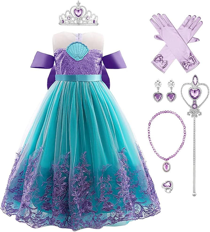 Kids Girls Little Mermaid Costume Ariel Princess Fancy Dress Up Birthday Party Halloween Christma... | Amazon (US)