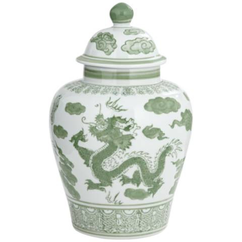 Emerald 12"H Green and White Ceramic Ginger Jar with Lid | Lamps Plus