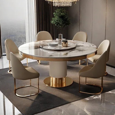 Light Luxury Faux Marble Round Dining Table Sets. | Wayfair North America