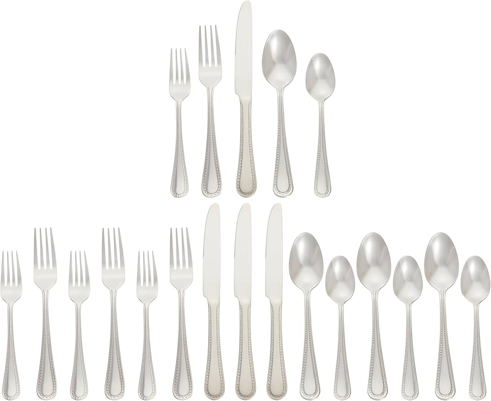 Amazon Basics Silverware Set, Stainless Steel Flatware, 20-Piece Forks and Spoons, Service for 4,... | Amazon (US)