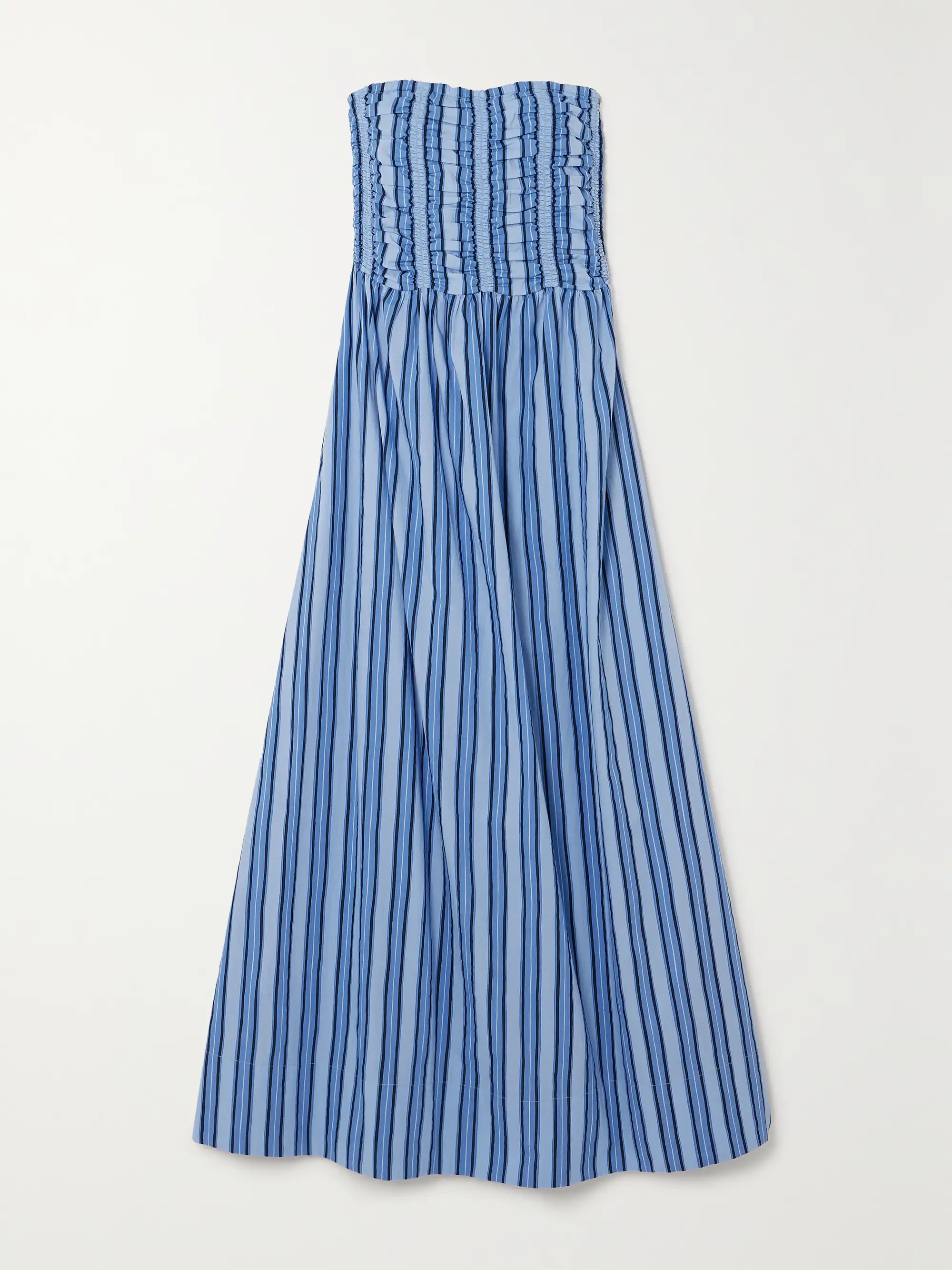 + NET SUSTAIN Dominquez shirred striped organic cotton-poplin midi dress | NET-A-PORTER APAC