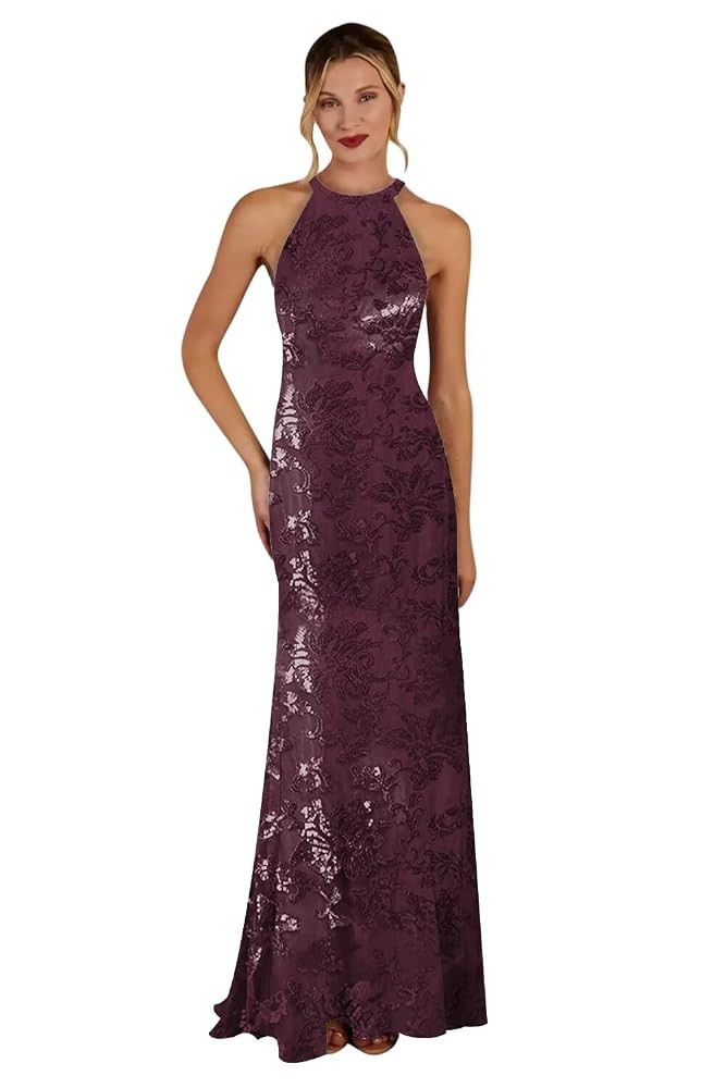Elegant Sequin Mother of Bride Dresses 2025 Halter Neck Formal Evening Dresses TM175 | Amazon (US)