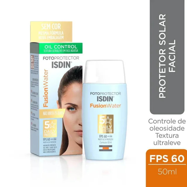Protetor Solar Facial Isdin Fusion Water Oil Control FPS 60 50ml | Drogasil BR