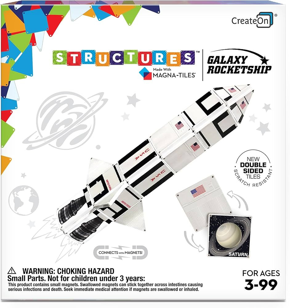 CreateOn Magna-Tiles Structure-Building Set for Kids, Galaxy Rocket Magnet Tiles, Magnetic Kids... | Amazon (US)